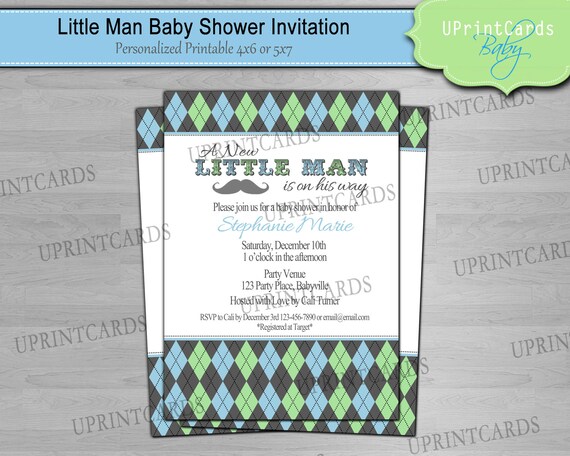 PRINTABLE Little Man Baby Shower Invitation - Mustache Bash - Grey ...