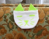 White with Neon Green Ears Cat Change Purse