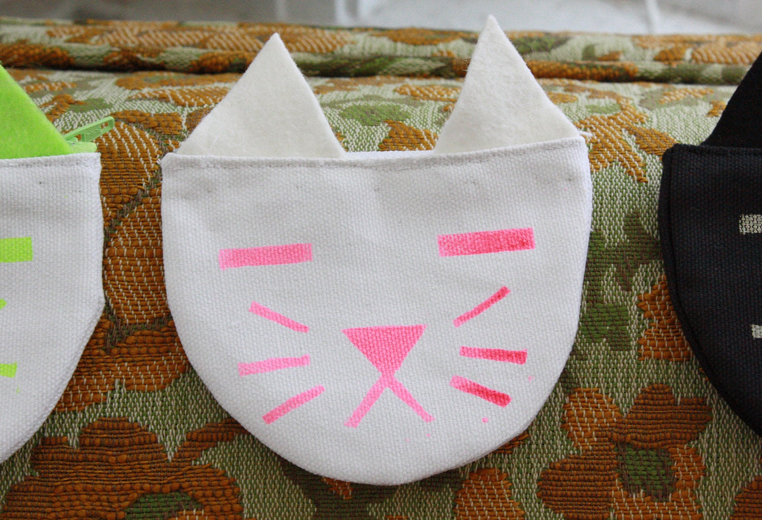 White with Neon Pink Cat Change Purse
