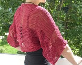Sale 30% OFF / Red Knit Bolero Shrug / Women Clothing / OOAK Knitwear / Cotton Bolero /