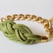 Mint Knot Chain Bracelet - Olive Green Suede Sailor Knot Bracelet with Gold Color Aluminum Chain - Rock and Cool