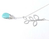 Lariat Necklace- branch and  a turquoise on STERLING SILVER CHAIN -perfect bridesmaid gift