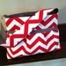 Pleated Hobo w/  Zipper Pocket in White and Red Zig Zag Chevron w/ Charcoal Gray Lining