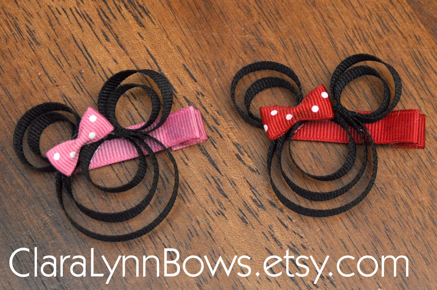 Minnie Mouse Inspired Ribbon Sculpture Hair Clip (Red or Pink)