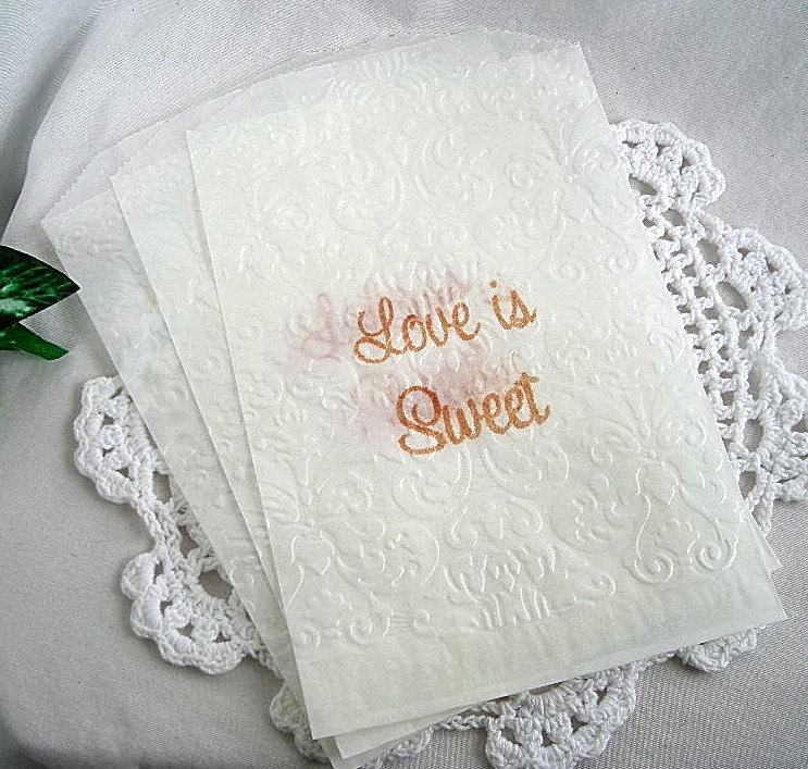 Personalized Wedding Favor Glassine Bags 25 Piece Set,  Elegant Hand Embossed Design for Candy,  Showers 6.75" x 4.5"