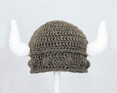 Viking Hat for Boy or Girl, Grey Crochet Beanie, RTS Ready to Ship Size Large, ages 5 - adult