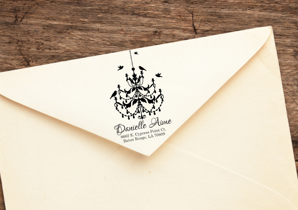 Bird Chandelier - Personalized Wooden Stamp -  Address