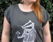 Womens T-shirt hand screen printed on cotton with eco-friendly inks. Bob The Badger