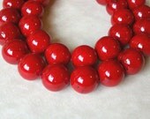 10mm Beet Red Fossil Stone Riverstone Round Beads - 16 inch strand