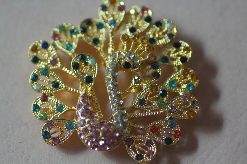 48x41mm 2pcs rhinestone gold bottom alloy peacock bracelet beads.charm pave bracelet beads