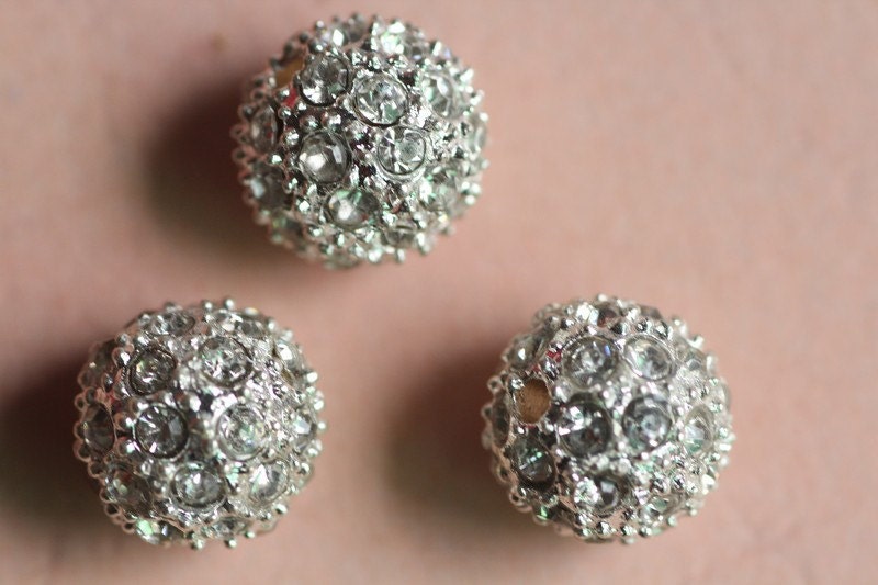 10pcs 12mm silver alloy with rhinestone shamballa Beads.charm pave disco ball bracelet bead