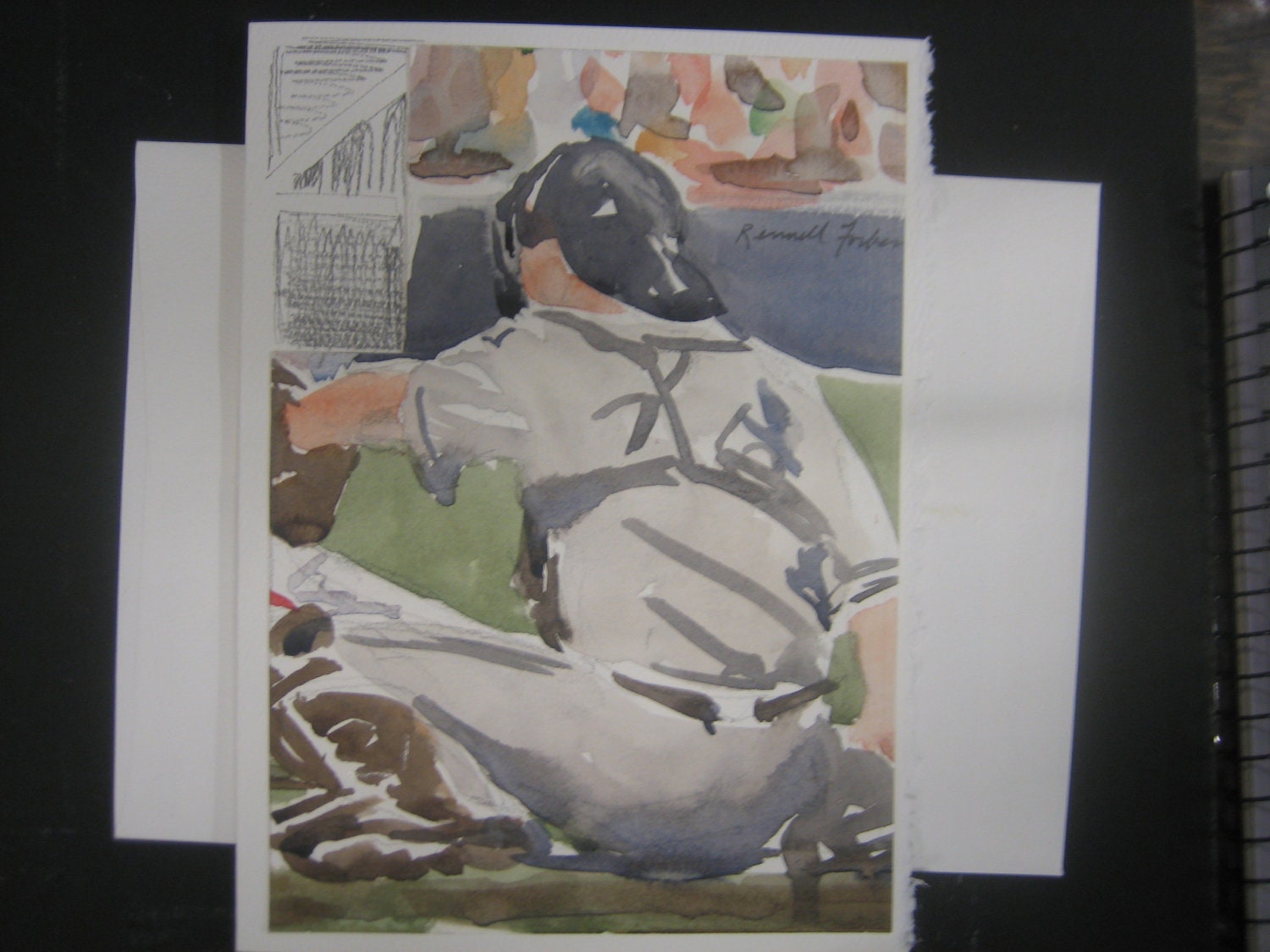 Notecard original watercolor and graphite of baseball catcher. Sports Art. Blank inside with matching envelope. Baseball lovers. - KathyRennellForbes