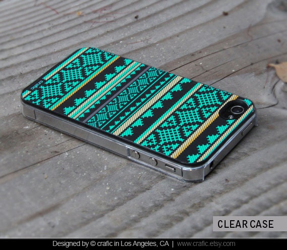 iPhone 4 case iPhone 4s case - Mint Aztec Design iPhone Hard Case