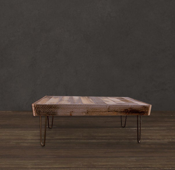 Reclaimed Wood Coffee Table - Set on 14" steel hairpin legs