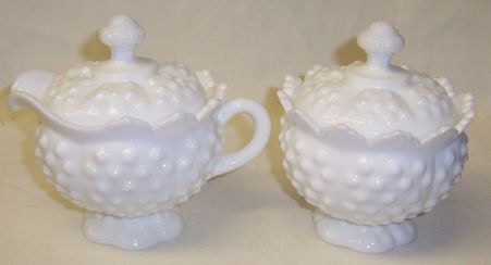 Fenton Milk Glass HOBNAIL Creamer with Lid and Sugar Bowl with Lid