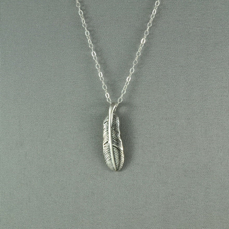Sterling Silver Feather Necklace, 925 Sterling Silver Chain, Modern, Simple, Delicate, Everyday Wear Jewelry