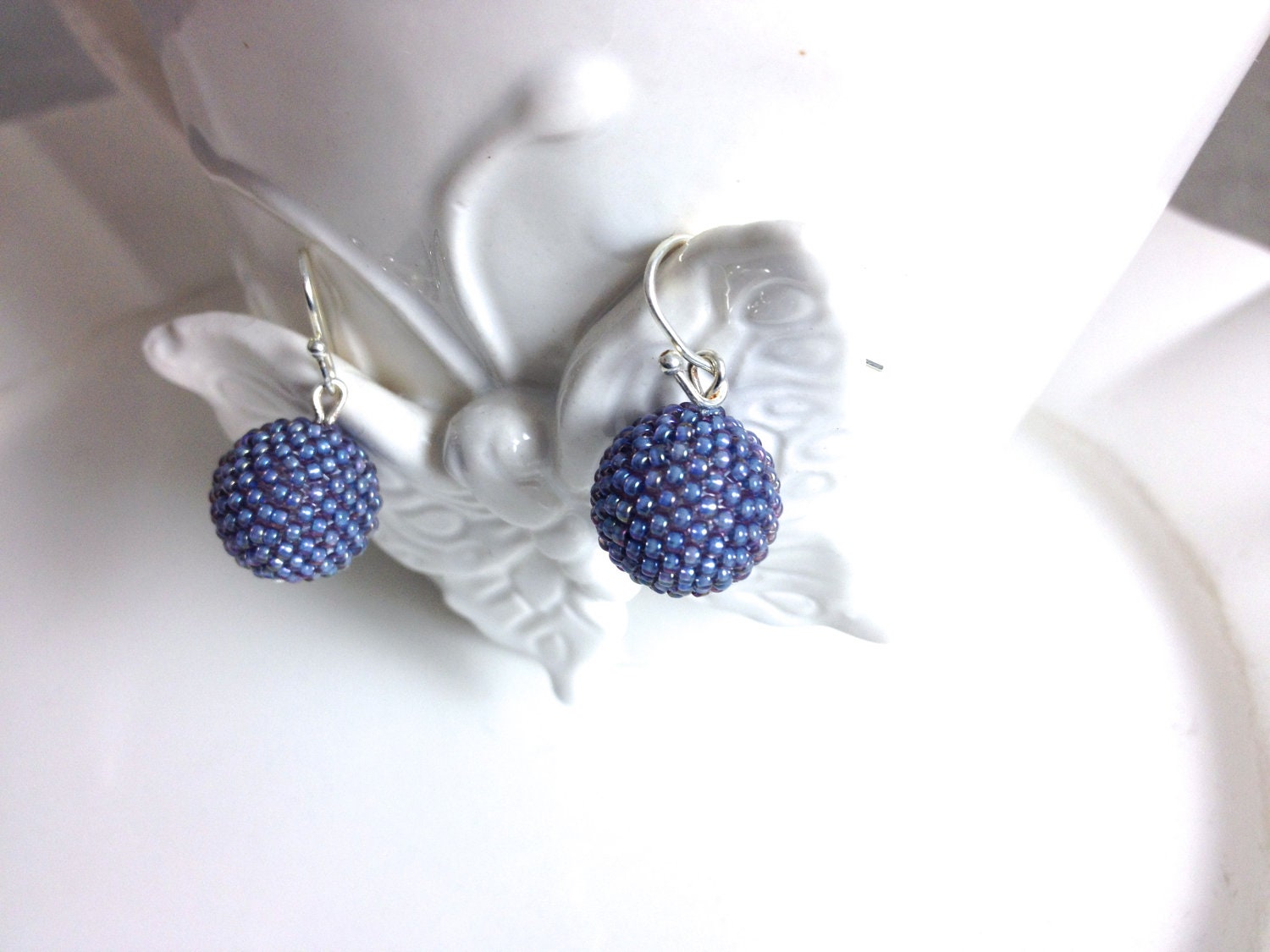 Blue Gray Beaded Bead Earrings