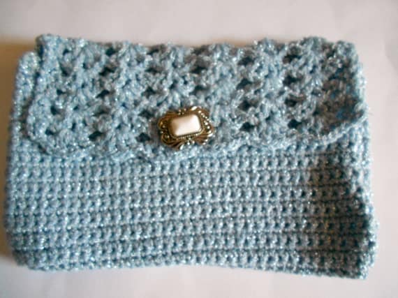 light blue  hand crocheted clucth