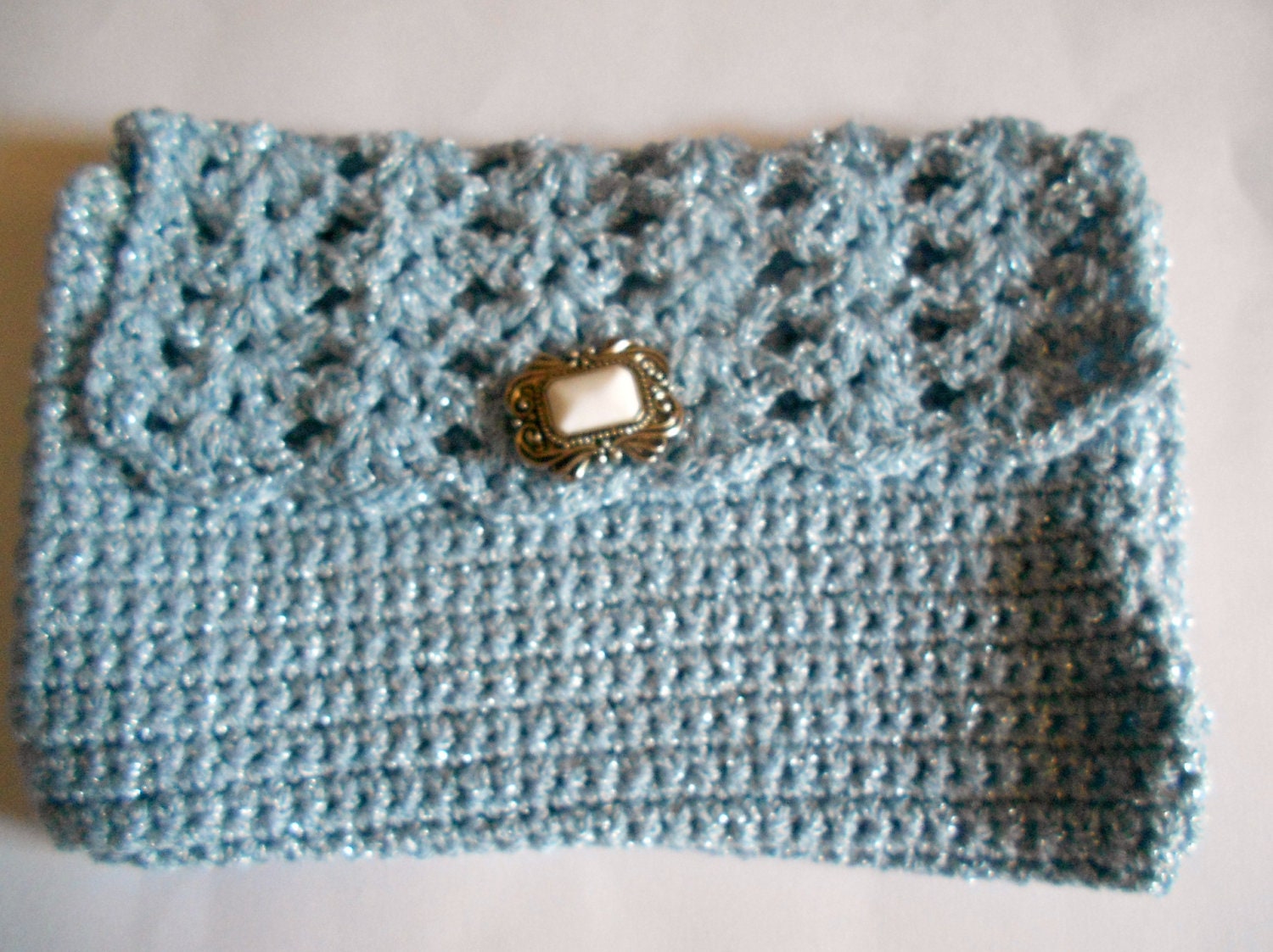 light blue  hand crocheted clucth