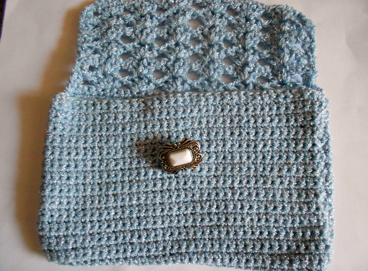 light blue  hand crocheted clucth