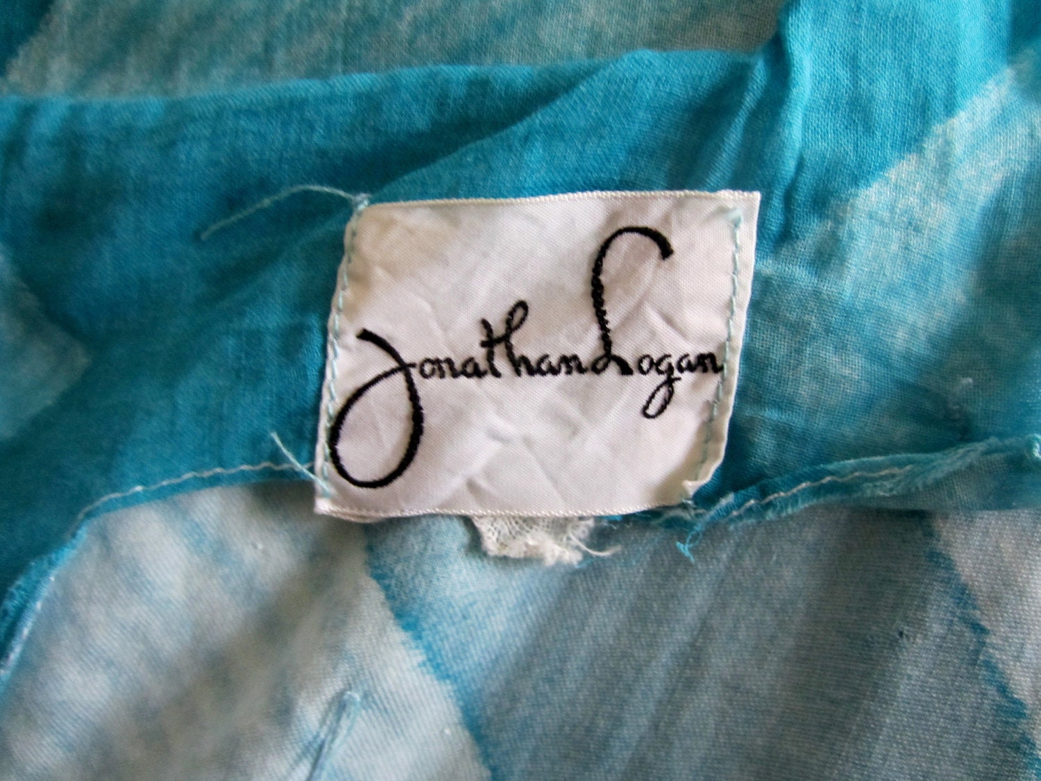 ON HOLD vintage 1950's Jonathan Logan turquoise diamond breezy cotton summer pin up sundress dress