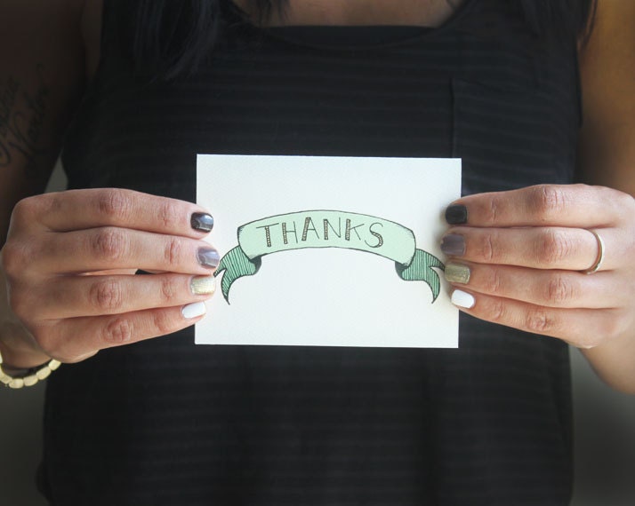 Thank you card . notecard . hand drawn mint banner . mint green thank you card . blank card . stationery . note card . thank you notecard .