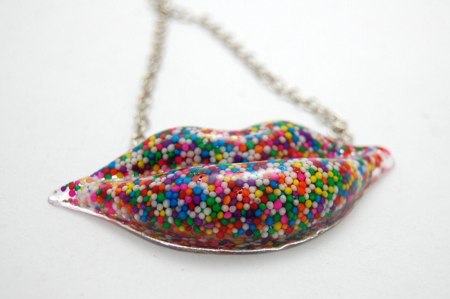 Rainbow Sprinkles Lips Necklace - Extra Long Chain