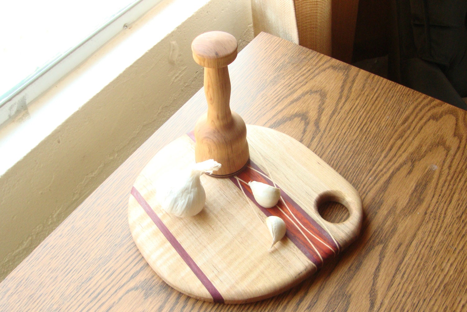 Garlic Crusher - cherry - unique handmade garlic press