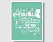 Pride and Prejudice Quote Print - 8x10- Green - Jane Austen - Typography Print - Darcy - Elizabeth Bennett - Book Quote