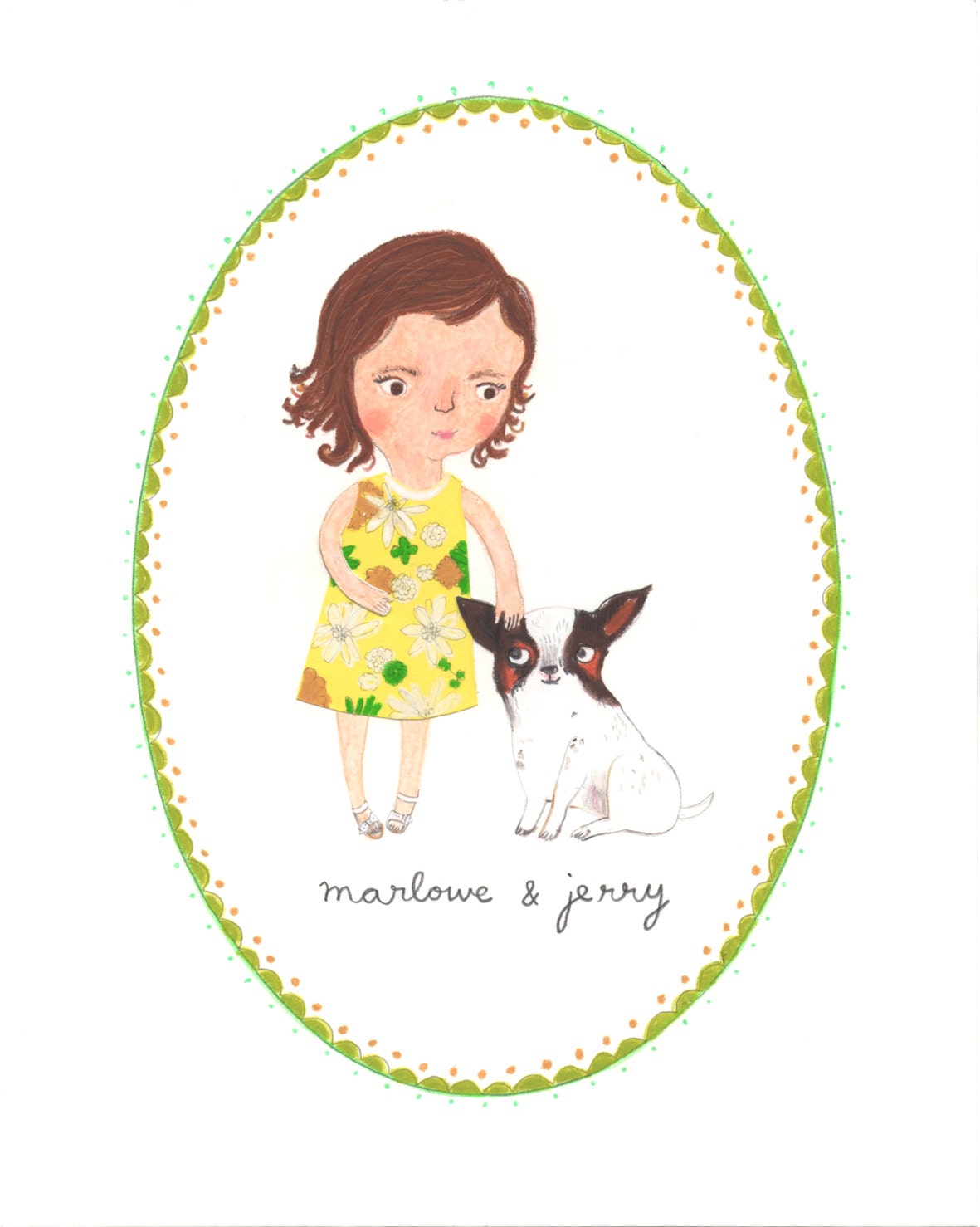 Child with pet/sibling/toy - Personalised custom original illustration 8 x 10