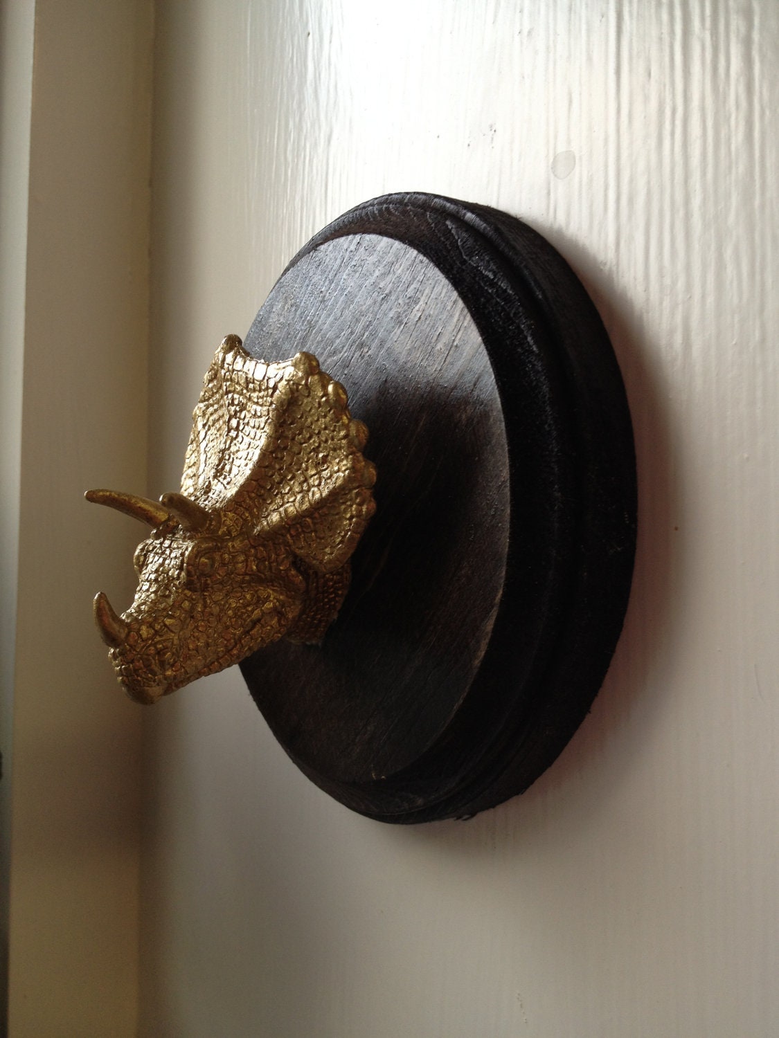 Gold Mounted Triceratops Dinosaur Wall Plaque