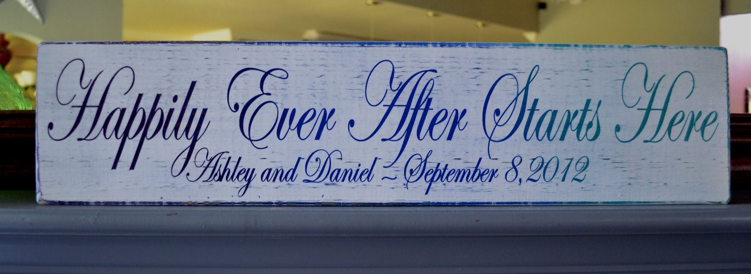Happily Ever After Starts Here, Custom Wood Wedding Sign, Wedding Gift, Engagement Gift, Personalized Sign