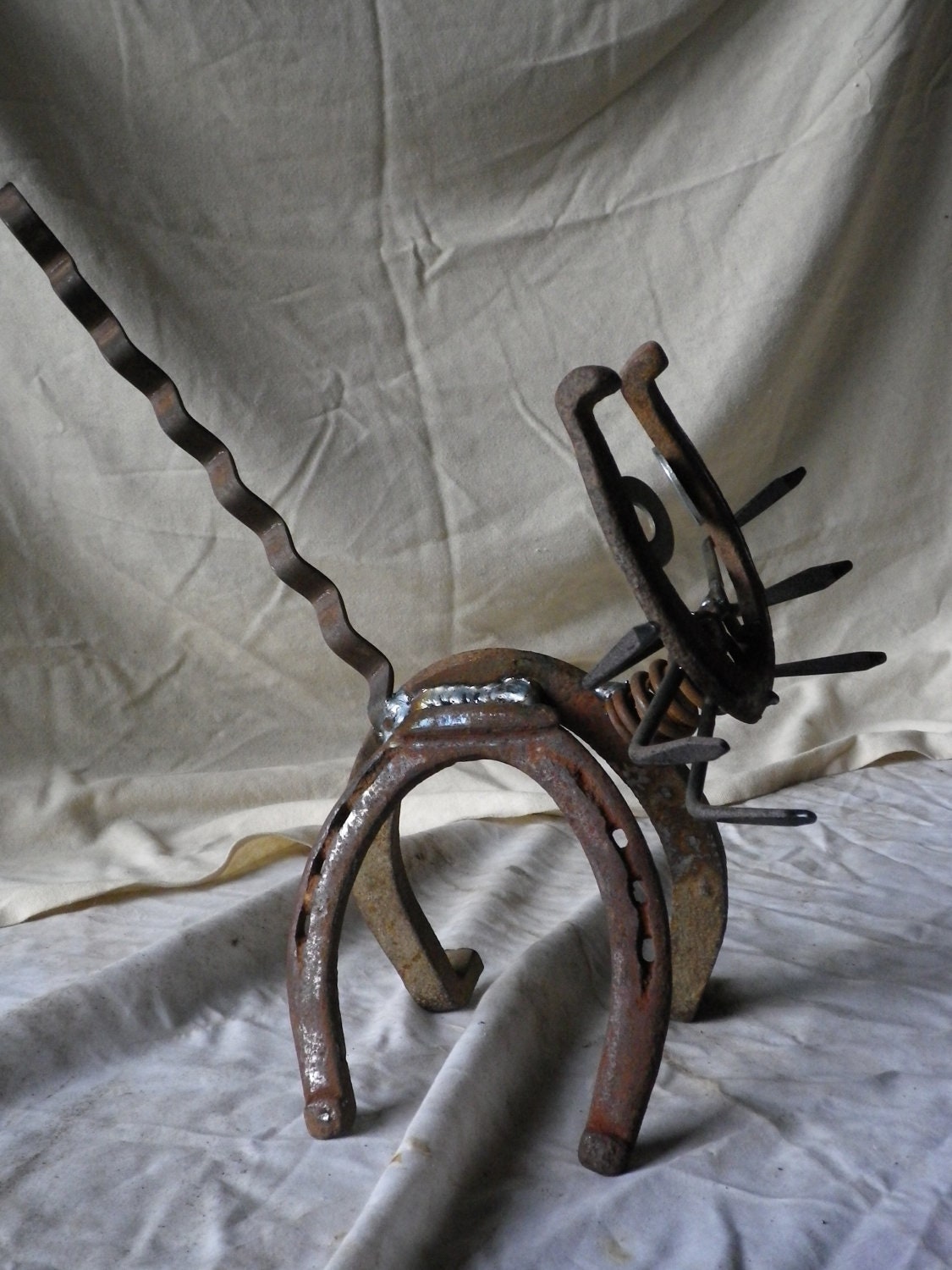 Items similar to Skirdee Cat Large recyled metal yard art cat lucky horseshoe cat made from