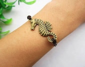 Hippocampus bracelet--mythological Hippocampus pendant, antique bronze bracelet