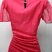Womens 80s Retro Pink Dress Ladies Gathered Waist Vintage Party Homecoming Dress