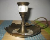 Vintage brass candle holder, mother of pearl brass Chamber stick, Candle stick holder, mother of pearl,
