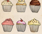 Lovely buns - ink, watercolour & collage illustration print on archival paper