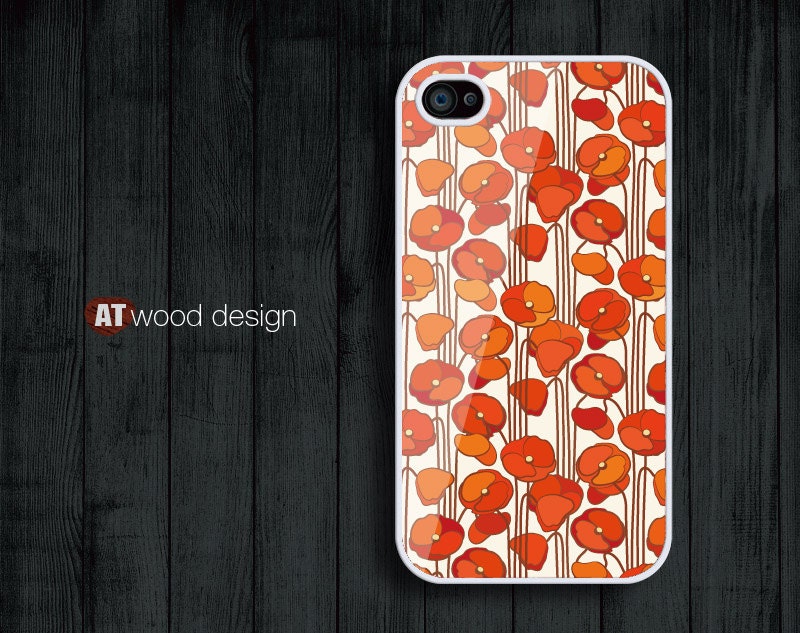 Hard case Rubber case iphone 4 case iphone 4s case New Iphone 5 case classic illustrator red poppy  flower graphic design printing