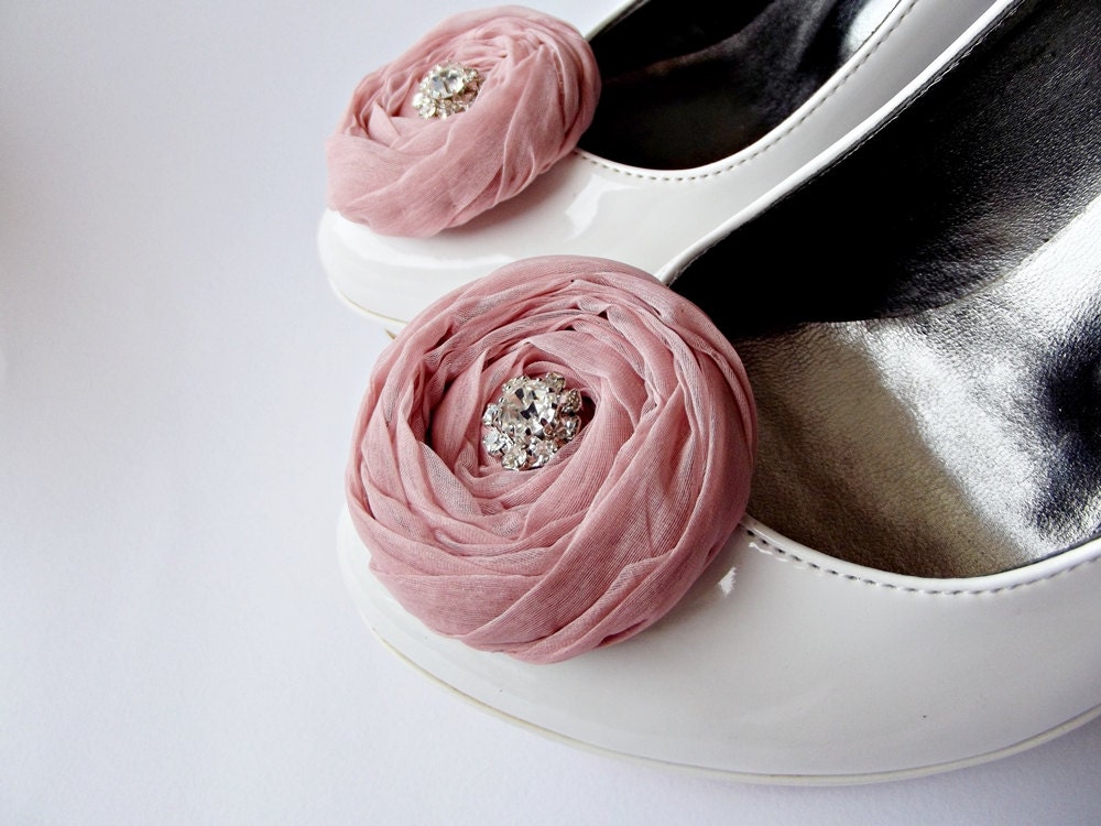 Dusty Pink Chiffon Roses Shoe Clips