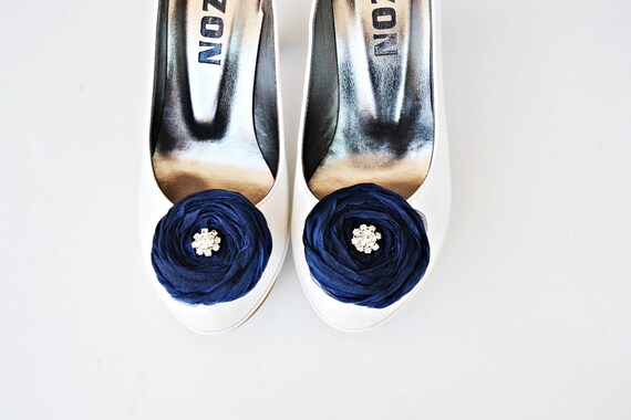 Navy Chiffon Roses Shoe Clips