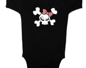 Skeleton Skull Pirate Girl Crossbones, Child's Infant or Toddler One-Piece Lap Tee or T-Shirt 6mos, 12mos, 18mos, 24mos, 2T, 3T, 4T