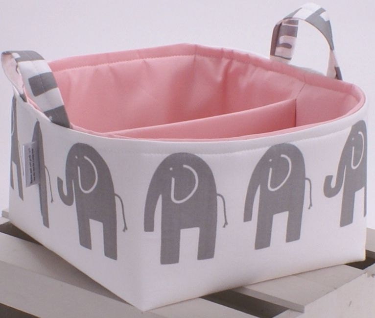 LG 10"x10"x6" Diaper Caddy - Storage Bin Basket Container Organizer - Ele Grey Storm and White Fabric