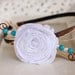White Fabric Flower with Teal Wood Beads Rustic Headband