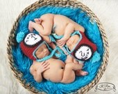 Twin Thing 1 and Thing 2 Hat with Tassels and Ear Flaps- Twin Photo Prop