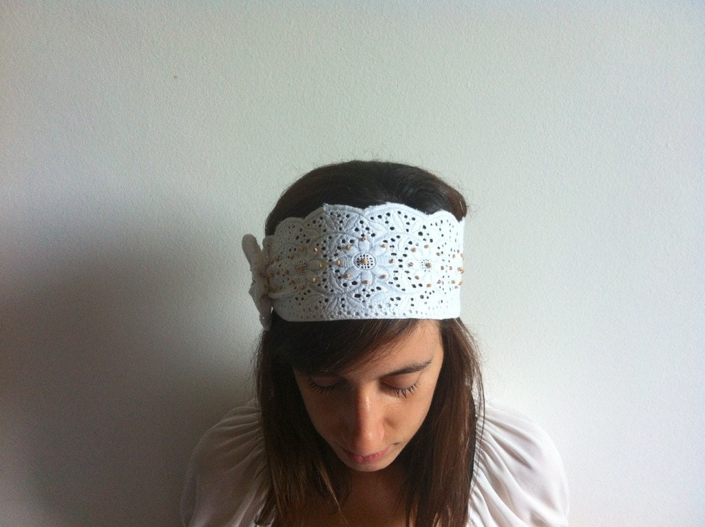 Lace Headband - Womens Bridal Headbands Head Wraps, Head Bands Fabric Headband, Hair Turban Head Scarf Hair Wrap - NadjasMovingCastle