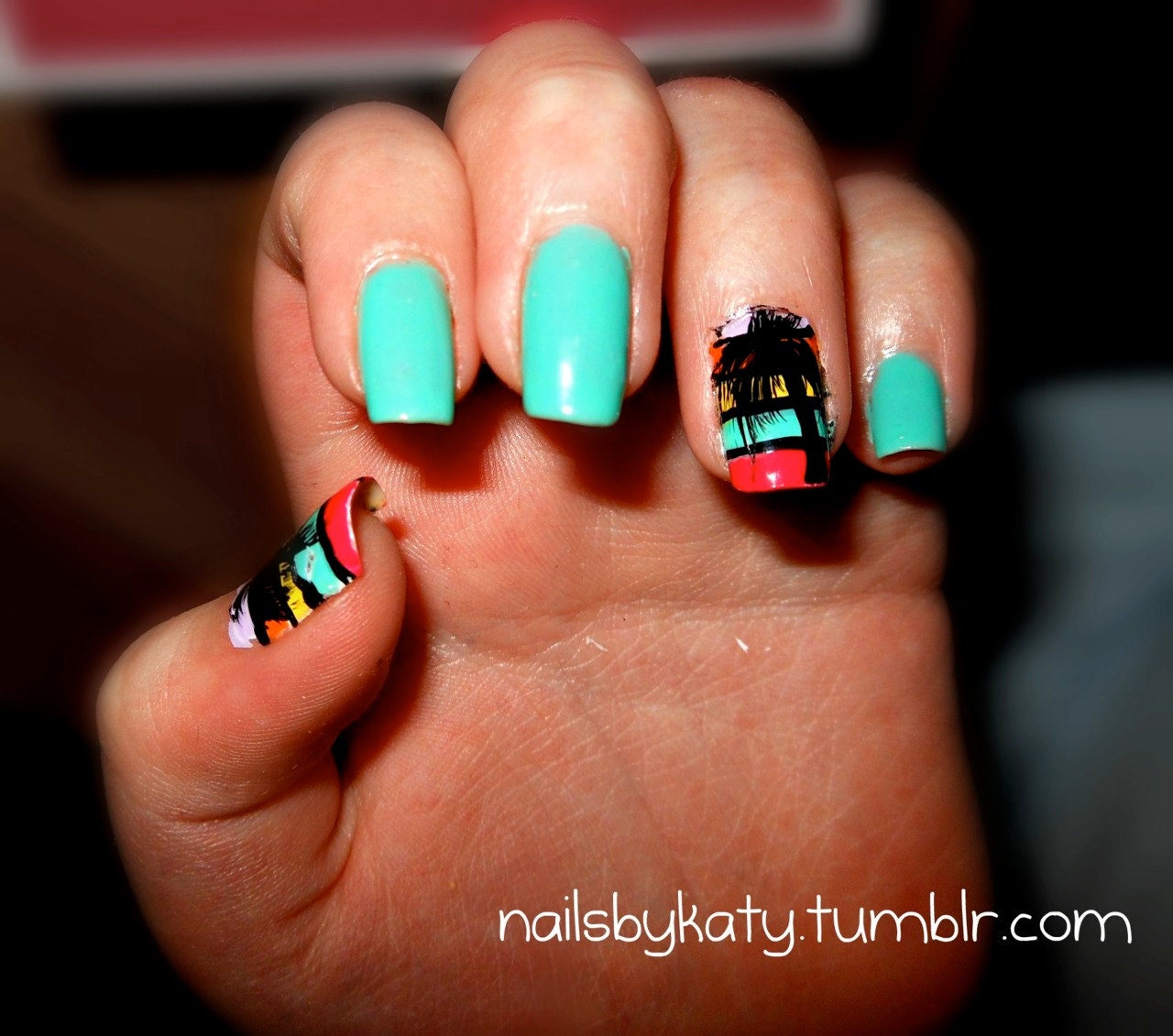Colorful Palm Tree Nails