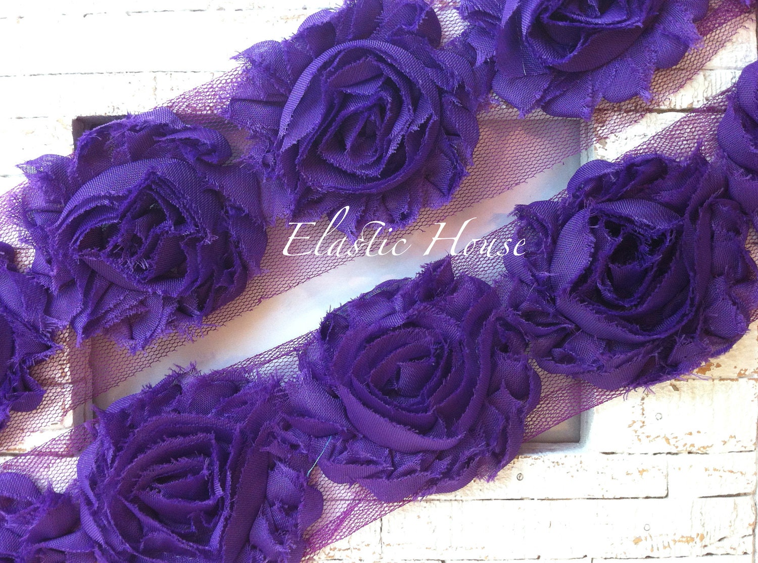 1 Yard Shabby Rose Trim- Purple Color- Chiffon Trim - Purple Shabby Rose - Hair Accessories Supplies