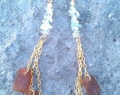 Blue Topaz and Brown Beach Glass Earrings