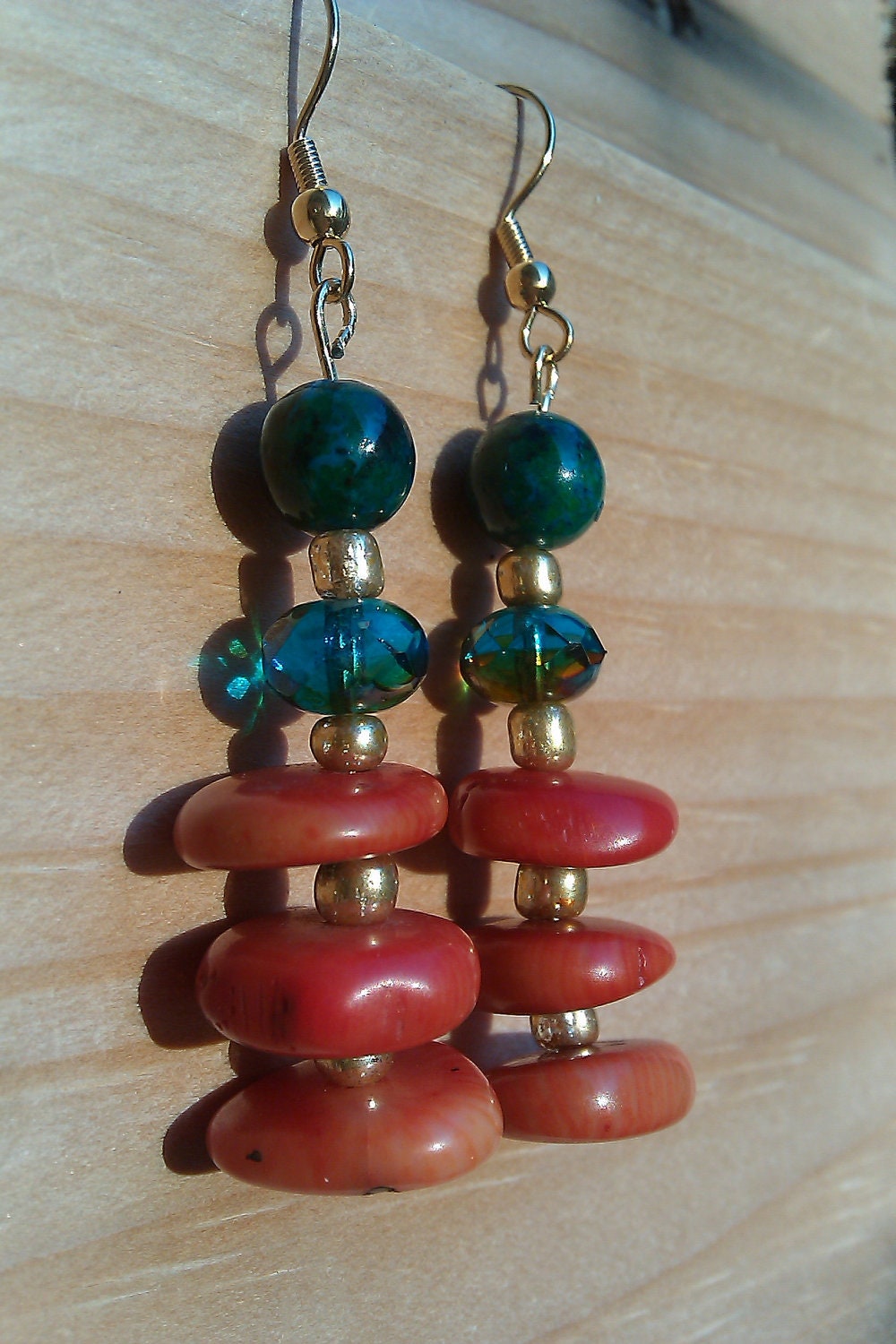 Rustic Coral and Quartzite Earrings