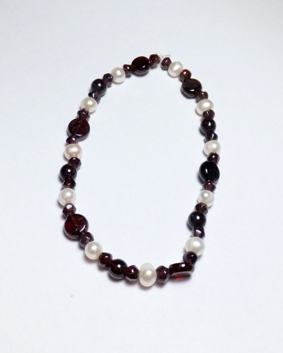 Garnet and Freshwater Pearl Beadwork Stretch Bracelet